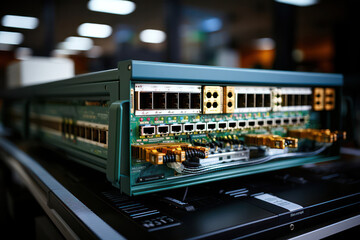 A close-up shot of network switches and Ethernet cables in a data center, emphasizing the intricate network architecture and connectivity that enables fast and reliable data communication | ACTORS: No