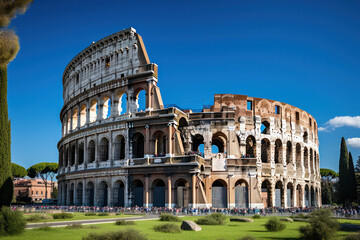 Fototapeta premium A person exploring the ancient ruins of the Colosseum in Rome, marveling at the grandeur of the amphitheater and imagining the gladiatorial spectacles that once took place there | ACTORS: Person | LOC