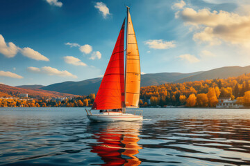 Fototapeta premium A person sailing on a luxurious yacht in the open sea, surrounded by deep blue waters, a gentle breeze, and a vast horizon stretching to infinity | ACTORS: Person | LOCATION TYPE: Open sea | CAMERA MO