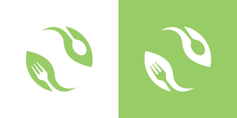 logo design elements fork and fork combined with leaves and forming a circle