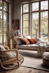 Outstanding boho living room AI-generated