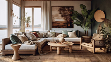 Outstanding boho living room AI-generated