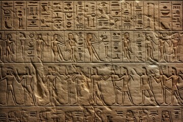 Fototapeta na wymiar Ancient Egyptian hieroglyphs carved in granite wall, vintage texture background