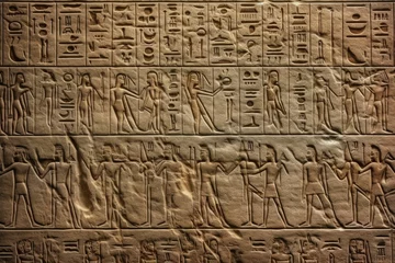 Foto op Plexiglas Ancient Egyptian hieroglyphs carved in granite wall, vintage texture background © Gabriel