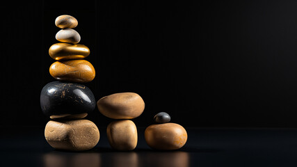 Bunte Steine Hot Stone als Turm aufeinander gestapelt für die Massage mit Textfreiraum, ai generativ