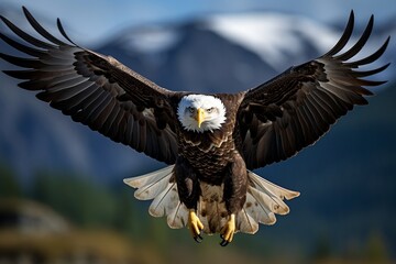 Bald Eagle Soaring in Flight Captured Photograph. Generative AI