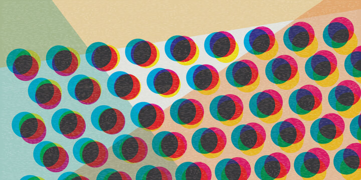 Abstract silk screen dots vivid colors transparent with riso print effect vector illustration. Colorful graphic elements retro risograph technique. 