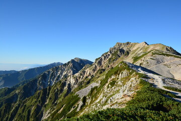 北アルプス　快晴の夏山　白馬連峰の稜線