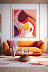 Beautiful Interior Design of a Colorful Orange and Yellow Living Room. High Contrast Colors.