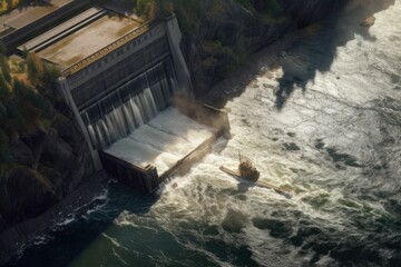 A hydroelectric dam nestled in a lush valley