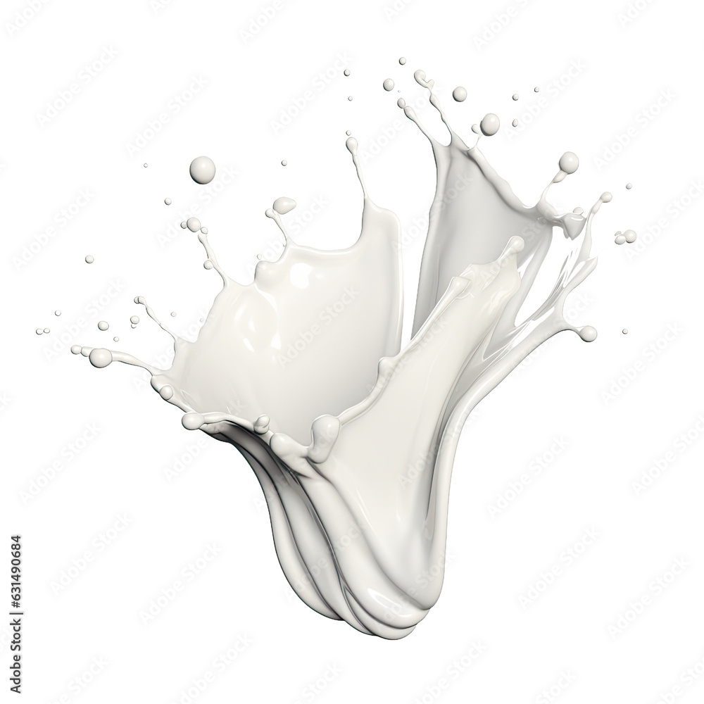 Poster milk splashes in abstract shapes, 3d rendered with clipping path.