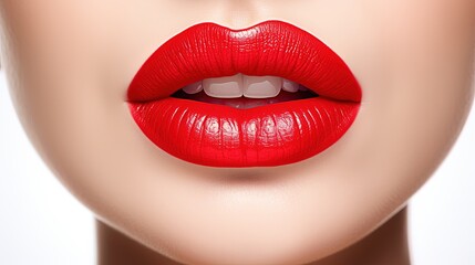 Obraz premium A Macro Shot of the Red Lips of a Beautiful White Girl.