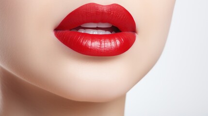 Obraz premium A Macro Shot of the Red Lips of a Beautiful White Girl.
