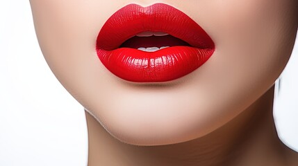Obraz premium A Macro Shot of the Red Lips of a Beautiful White Girl.