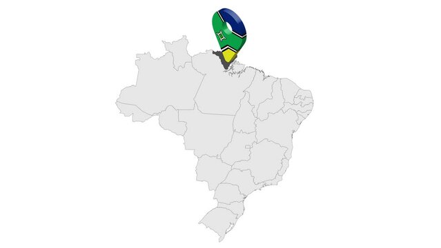 Location Amapa on map Brazil. 3d Amapa  flag map marker location pin. Map of  Brazil showing different parts. Animated map States of Brazil. 4K.  Video