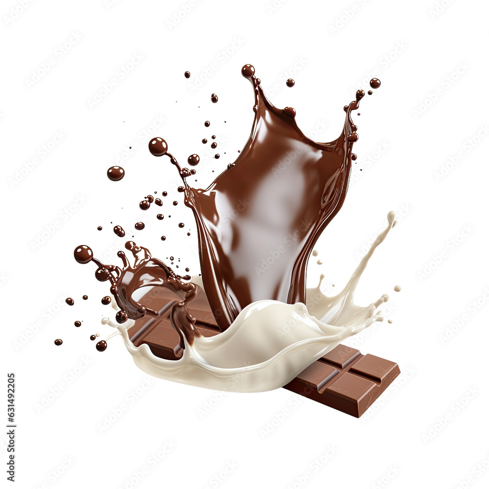 Poster chocolate and milk splashing on white backround with clipping path.