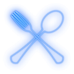 Blue Neon Glowing Spoon and Fork