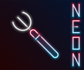 Glowing neon line Garden pitchfork icon isolated on black background. Garden fork sign. Tool for horticulture, agriculture, farming. Colorful outline concept. Vector