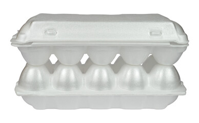 White styrofoam packages for eggs isolated from background