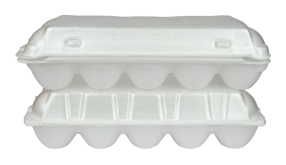 White styrofoam packages for eggs isolated from background
