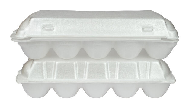 White styrofoam packages for eggs isolated from background