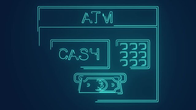 Atm machine easy card less cash with drawl banking animation