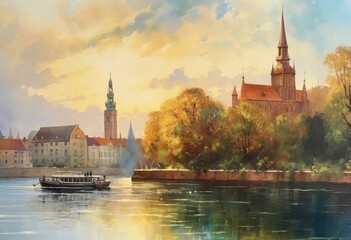 Naklejka premium Beautiful old town with historical port