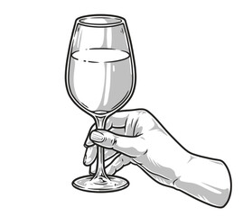 Wine in hand monochrome emblem
