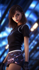 Fototapeta premium beleza de anime, menina, abdômen magro, cabelo castanho escuro