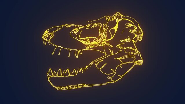 Dinosaur head fossil scan technology animation