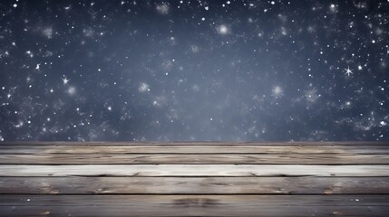 Winter Table - Snowy Plank With Snowfall In The Cold Sky Generative AI