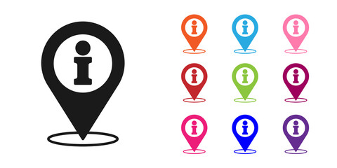 Black Location with information icon isolated on white background. Set icons colorful. Vector