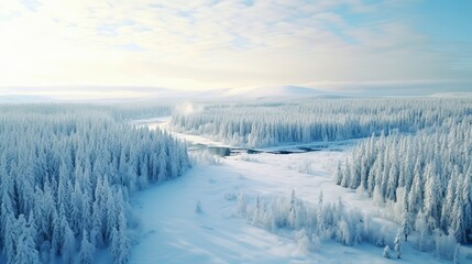 Fototapeta na wymiar Snowy countryside and forest in winter Rovaniemi Generative AI