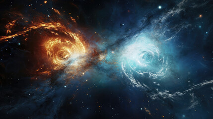 Blue and red stars in space