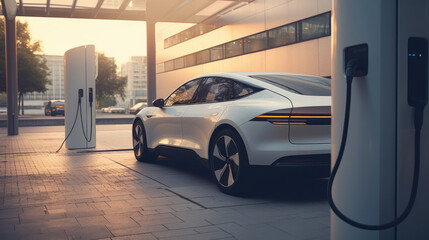 Fototapeta premium electric car in the city