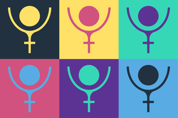 Pop art Ancient astrological symbol of Pluto icon isolated on color background. Astrology planet. Zodiac and astrology sign. Vector