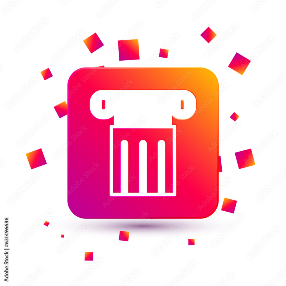 Poster white ancient column icon isolated on white background. square color button. vector
