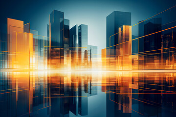Fototapeta premium Modern glass skyscrapers against the sky at sunset. Smart city and technology concept.