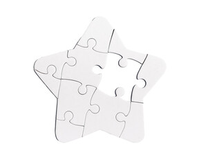 Star shaped puzzle with missing lacking piece isolated on white background