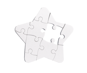 Star shaped puzzle with missing lacking piece isolated on white background