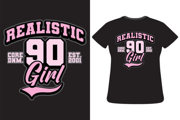 Realistic ninety girl varsity typography t shirt design