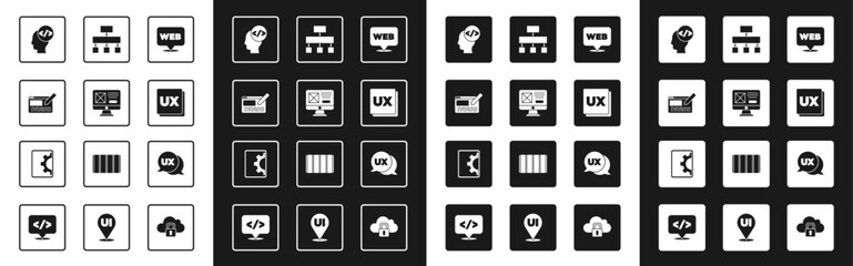 Set Web and graphic design, UI or UX, Front end development, Site map, and icon. Vector