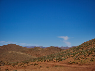 Dry and arid deserted region in a desert landscape in the mountains of Morocco.