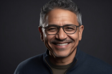  latin mature adult man smiling on a grey background