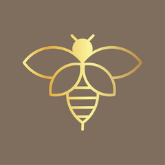 Golden bee on brown background,  gold bee logo, gold bee icon