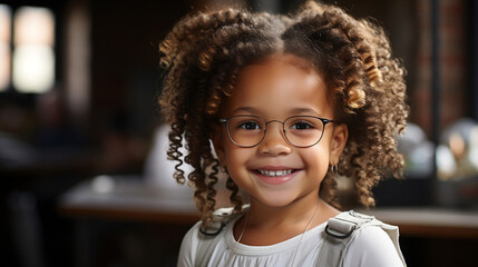 portrait of a little beautiful girl with glasses, generative AI