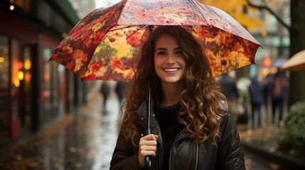 young beautiful woman holding umbrella