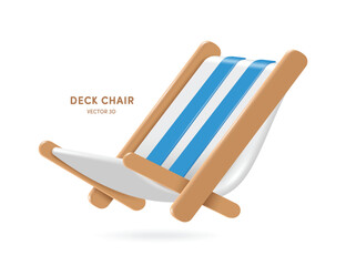 beach chair blue white stripes or deck chair used on the beach or by the sea in a minimalist style like a cartoon