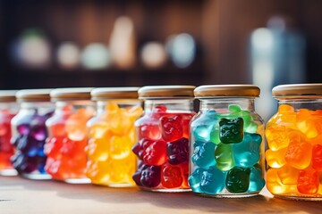 Fototapeta na wymiar Gummy Bears Arranged on Table. Generative AI