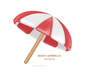 umbrella red white stripes used on the beach or by the sea in a minimalist style like a cartoon
